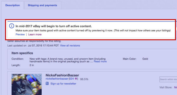 今年6月eBay將屏蔽Active Content，賣家們是時候改一波listing了